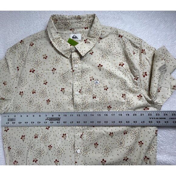Quiksilver Mens Beige Summer Petals Woven Short Sleeve Button-Up Shirt Large New - Picture 6 of 8